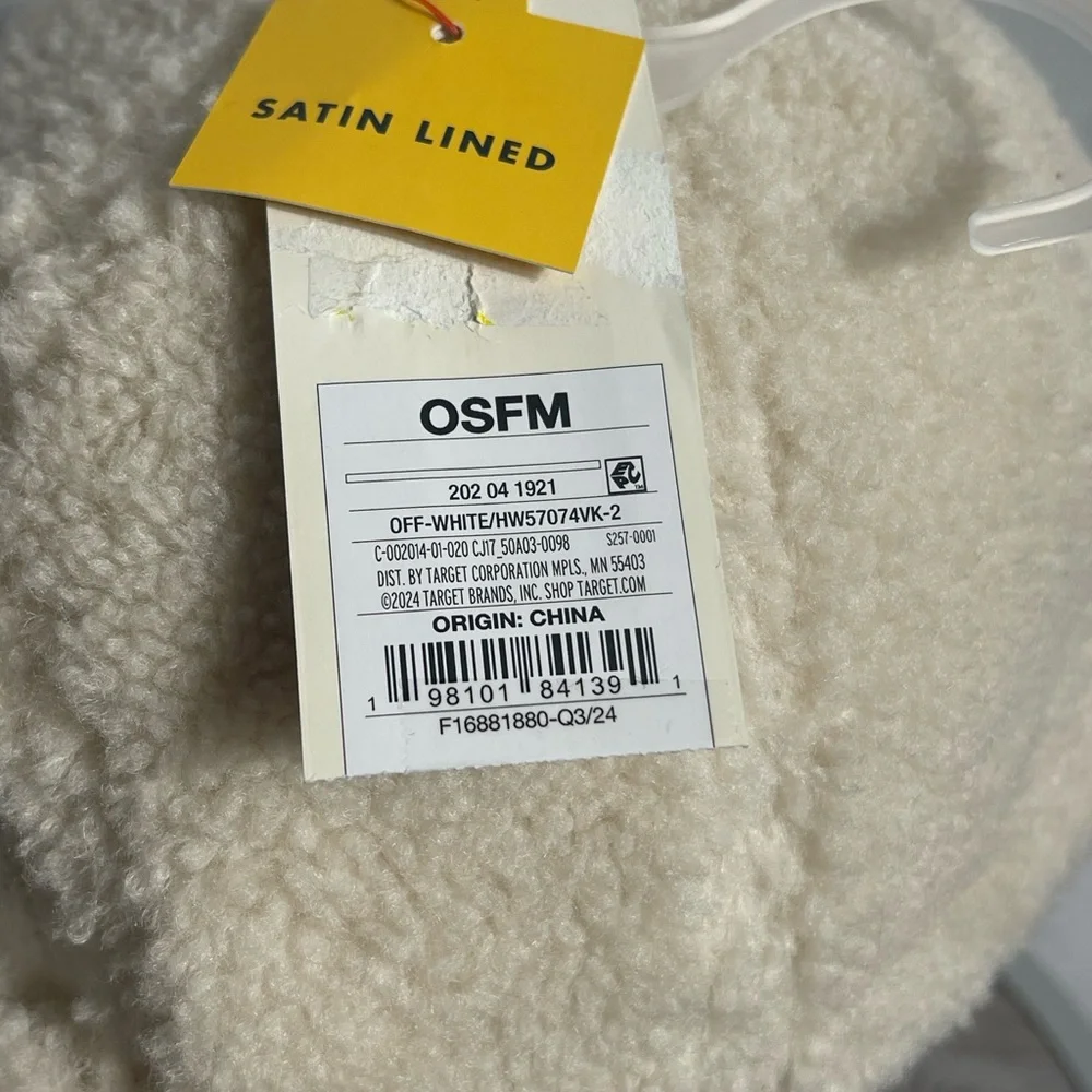 Cat & Jack Off-White Sherpa Satin Lined Baseball Cap OSFM NWT 2024